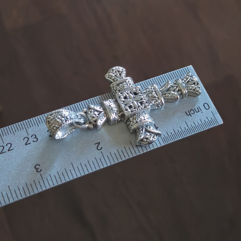SARDA Designer Signed 925 Sterling Silver Cross Pendant 2.75" Bali - Picture 12 of 16